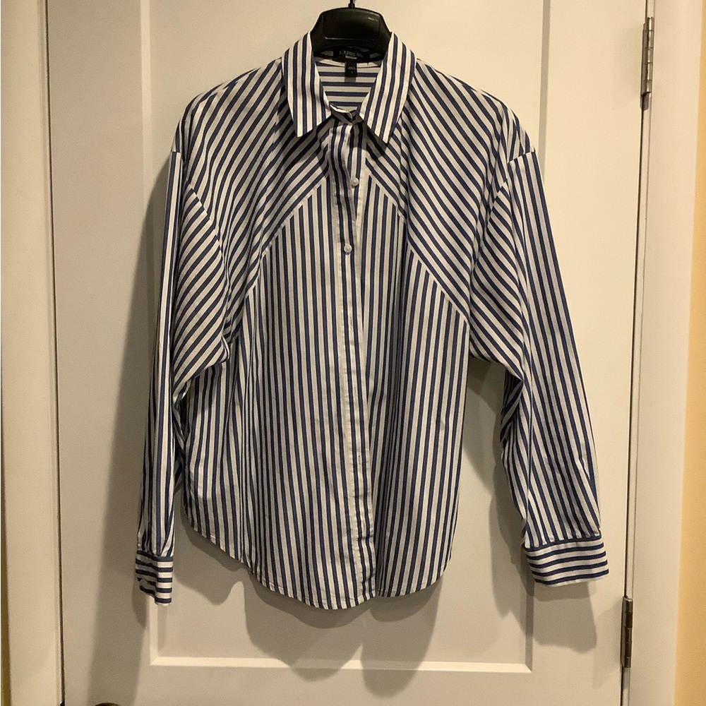 Express Blue and White Stripe Boyfriend Shirt